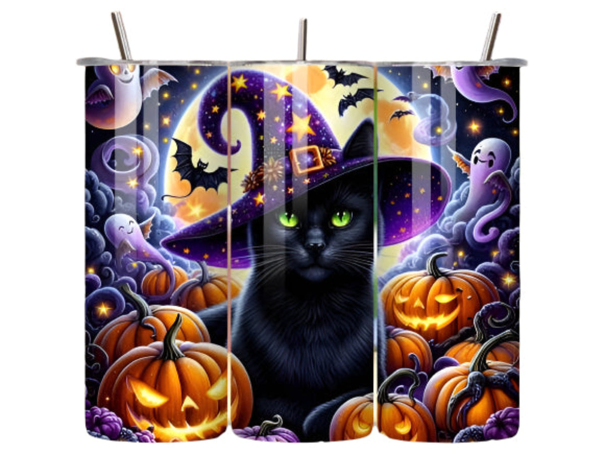 Black Cat 20 oz Tumbler Stainless Steel Straw 3PC Set