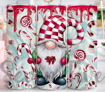 Gnome With Candy Cane With green 20 oz Tumbler Stainless Steel Straw 3PC Set