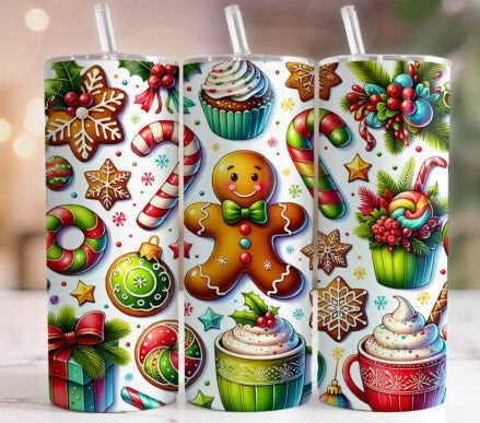 Gingerbread 20 oz Tumbler Stainless Steel Straw 3PC Set