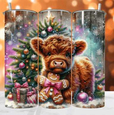 Christmas Cow 20 oz Tumbler Stainless Steel Straw 3PC Set