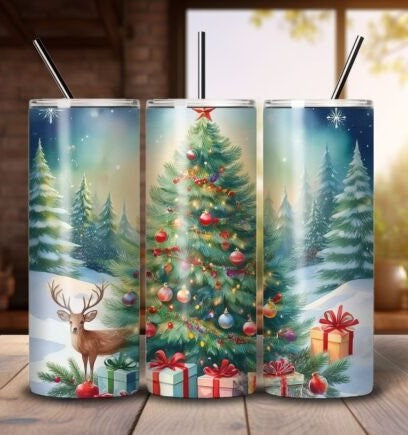 Christmas Tree 20 oz Tumbler Stainless Steel Straw 3PC Set