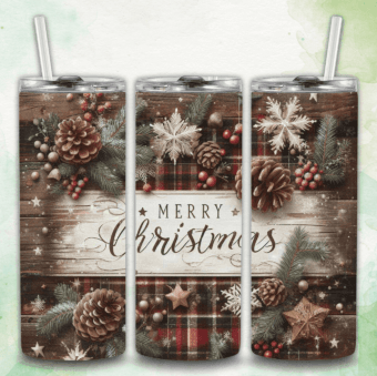Country Christmas 20 oz Tumbler Stainless Steel Straw 3PC Set