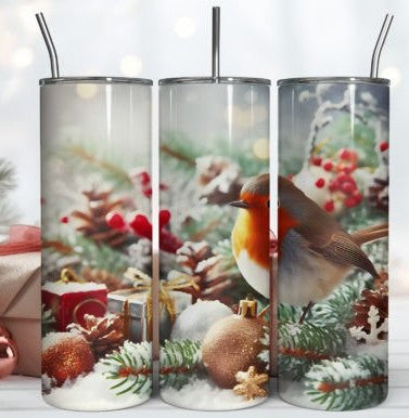 Winter Bird 20 oz Tumbler Stainless Steel Straw 3PC Set