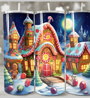 Gingerbread House 20 oz Tumbler Stainless Steel Straw 3PC Set