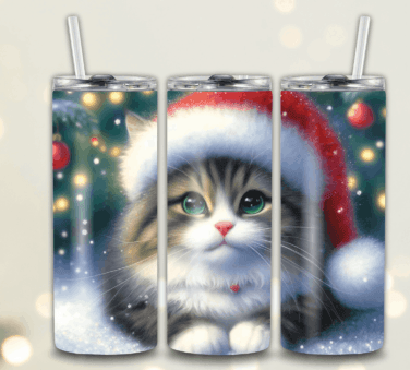 Christmas Kitty 20 oz Tumbler Stainless Steel Straw 3PC Set