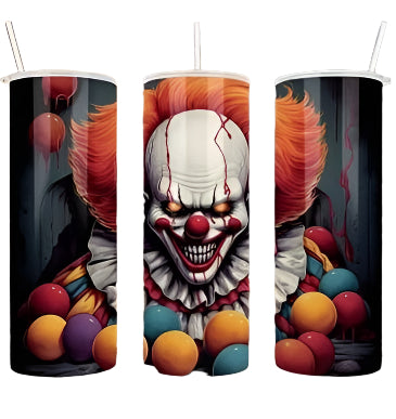 Scary Clown 20 oz Tumbler Stainless Steel Straw 3PC Set