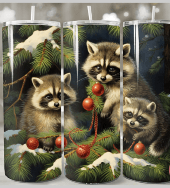 Christmas Raccoons 20 oz Tumbler Stainless Steel Straw 3PC Set