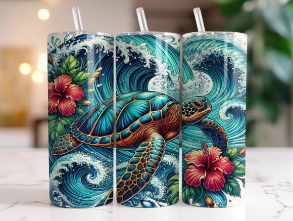 Sea Turtles 20 oz Tumbler Stainless Steel Straw 3PC Set