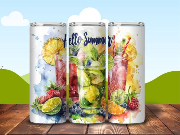 Hello Summer 20 oz Tumbler Stainless Steel Straw 3PC Set