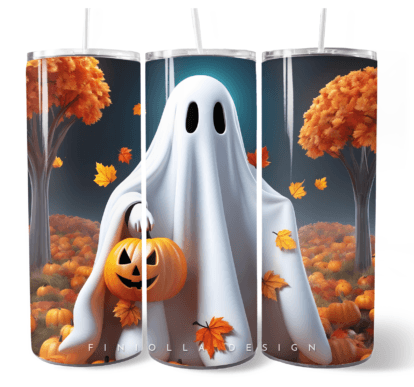 Ghost With Pumpkin Season 20 oz Tumbler Stainless Steel Straw 3PC Set
