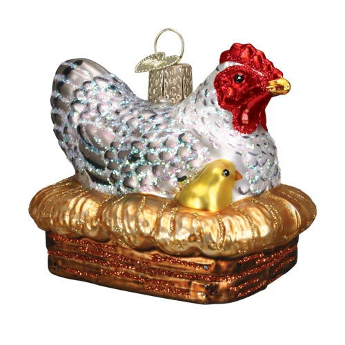 Hen On Nest Glass Ornament #16062