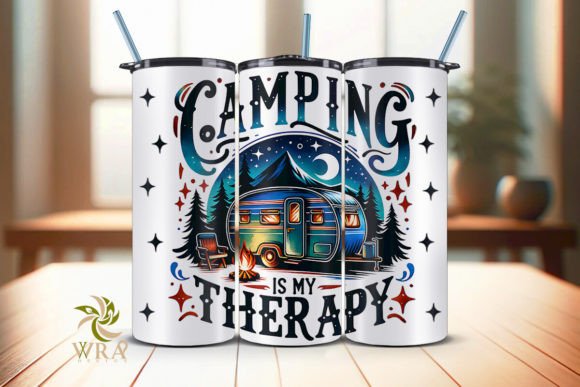 Camping Therapy 20 oz Tumbler Stainless Steel Straw 3PC Set