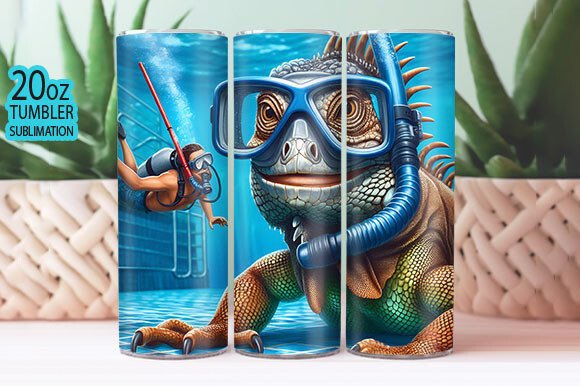 Iguana Scuba Diving  20 oz Tumbler Stainless Steel Straw 3PC Set