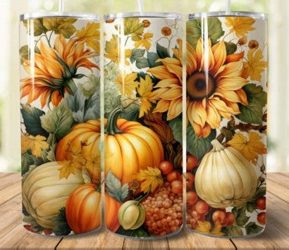 Pumpkin & Sunflowers 20 oz Tumbler Stainless Steel Straw 3PC Set