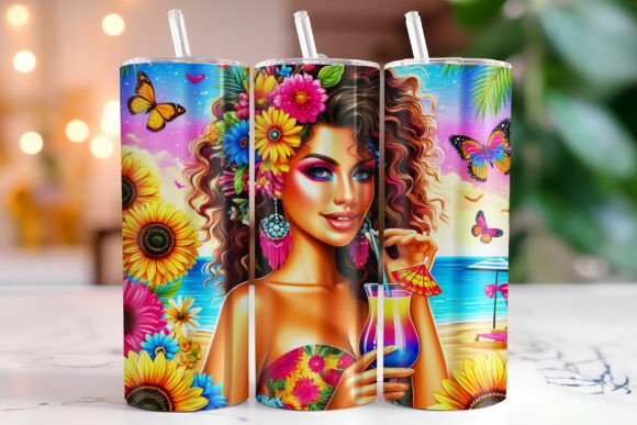 Girl With Drink 20 oz Tumbler Stainless Steel Straw 3PC Set