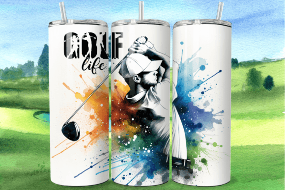 Golf Man 20 oz Tumbler Stainless Steel Straw 3PC Set