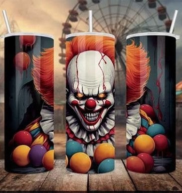 Scary Clown 20 oz Tumbler Stainless Steel Straw 3PC Set