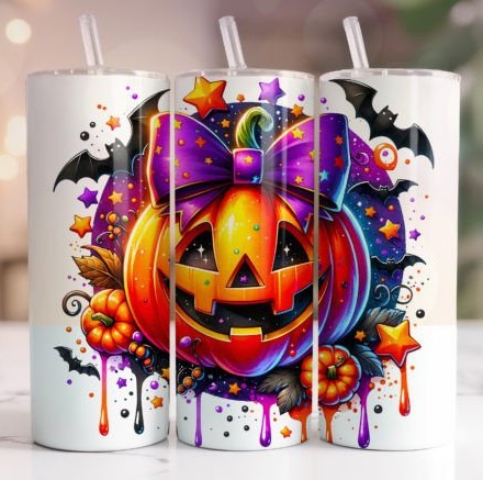 Pumpkin With Bats 20 oz Tumbler Stainless Steel Straw 3PC Set