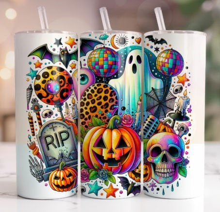 Halloween Scene 20 oz Tumbler Stainless Steel Straw 3PC Set