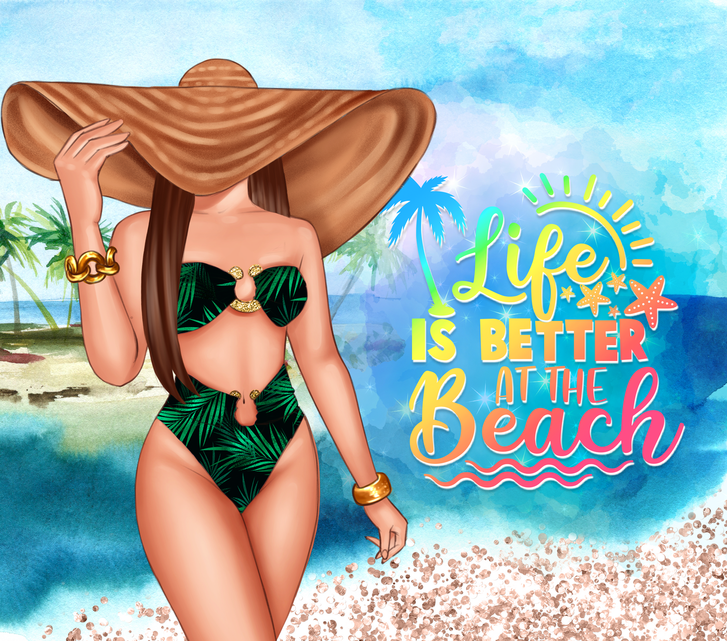 Girl In Swimsuit 20 oz Tumbler Stainless Steel Straw 3PC Set