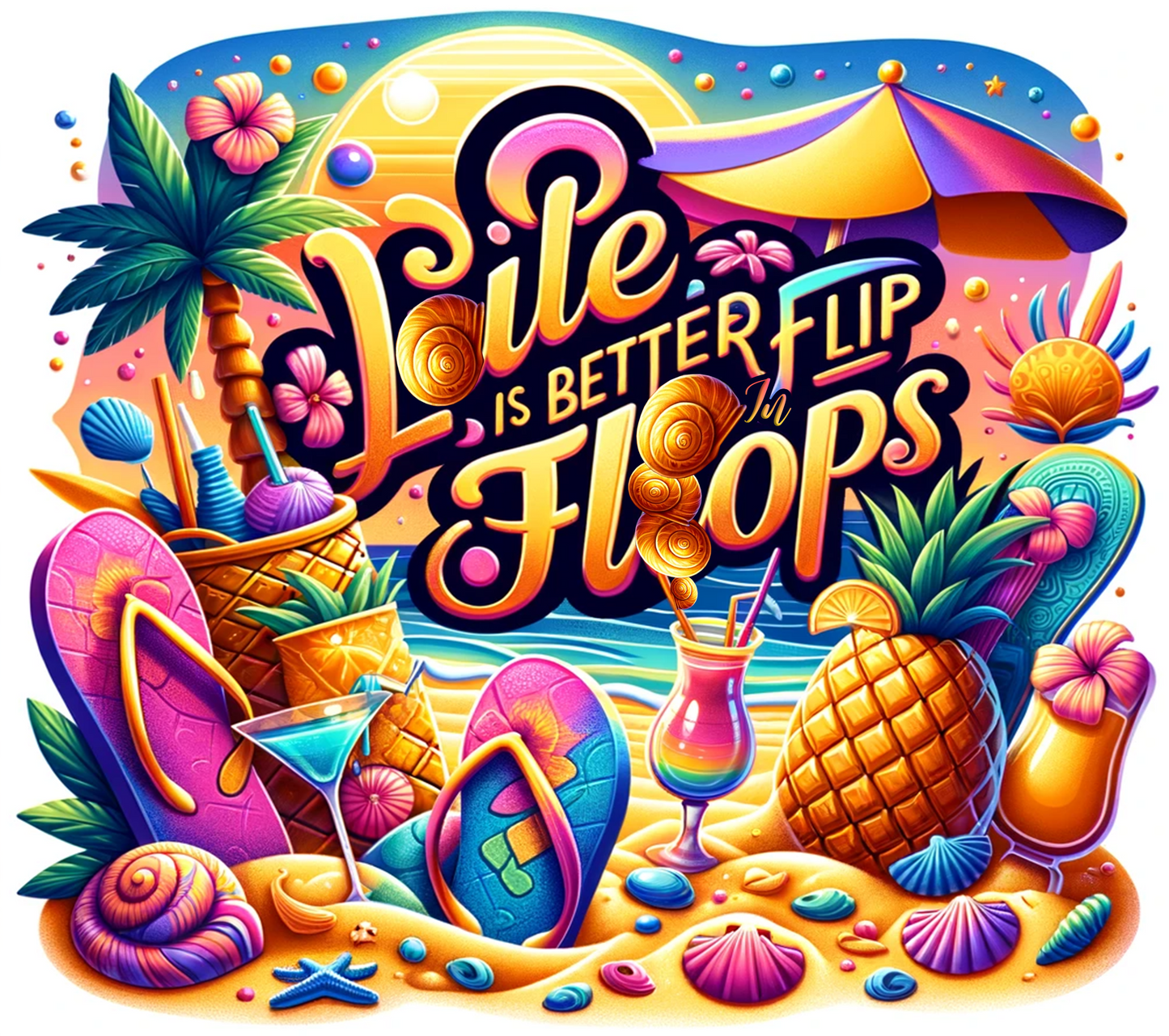 Life Is Better In Flip Flops 20 oz Tumbler Stainless Steel Straw 3PC Set