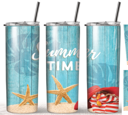 Summer Time 20 oz Tumbler Stainless Steel Straw 3PC Set