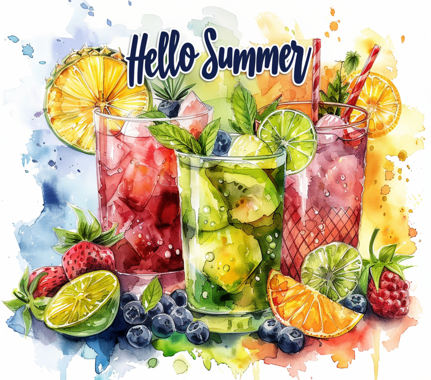 Hello Summer 20 oz Tumbler Stainless Steel Straw 3PC Set