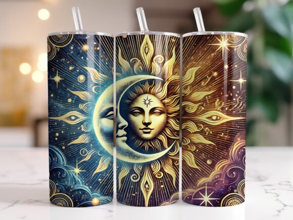 Sun & Moon 20 oz Tumbler Stainless Steel Straw 3PC Set