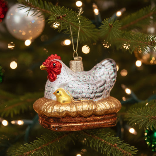 Hen On Nest Glass Ornament #16062