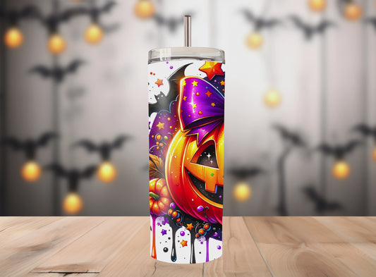 Pumpkin With Bats 20 oz Tumbler Stainless Steel Straw 3PC Set